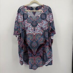 Catherines‎ Plus Size 3X Multicolor Artsy Paisley Print V-Neck Kaftan Top